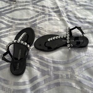 NEVER WORN STUART WEITZMAN BLACK JELLY FLATS WITH RHINESTONES